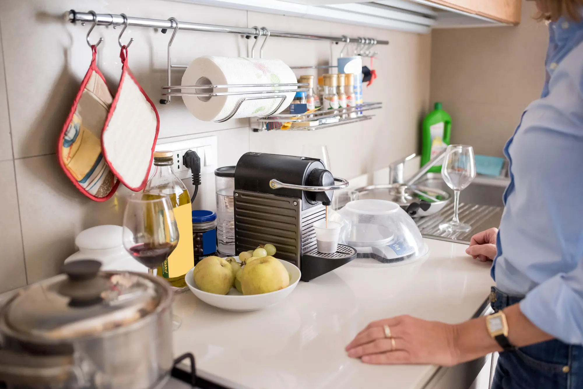 Clutter in the kitchen of a house.
