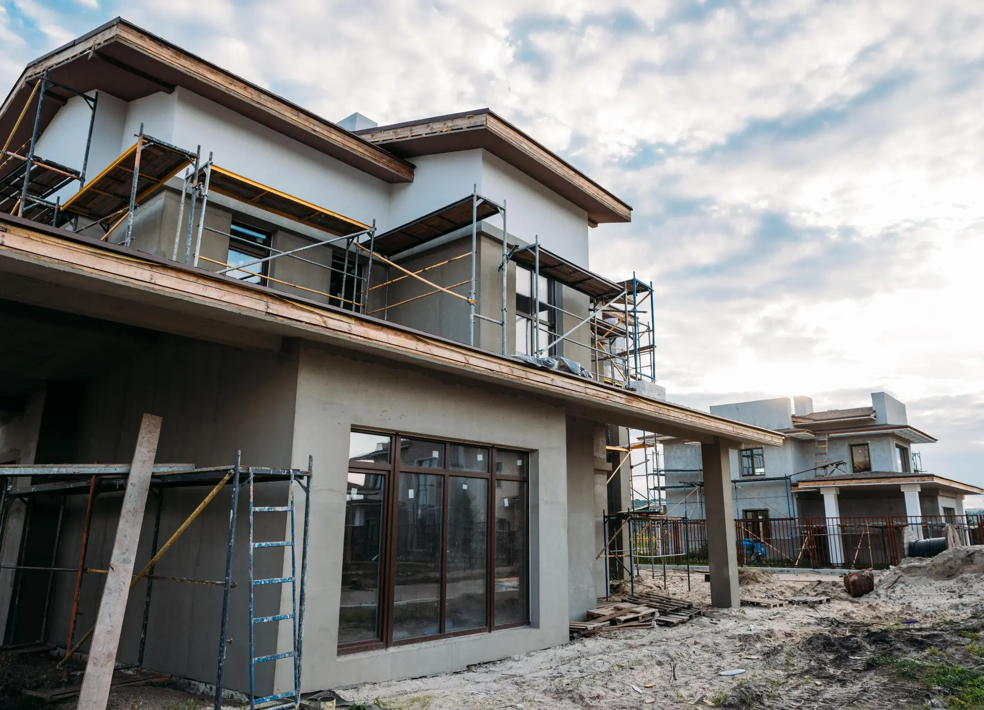 A new construction concrete block home being built in Naples, Florida as a builder's spec home.